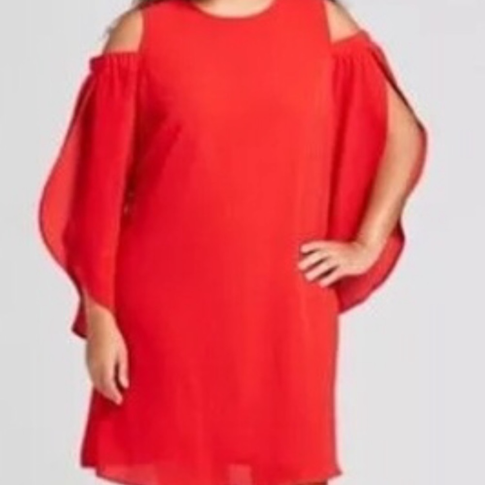 Red Ava and Viv dress with cut out shoulders